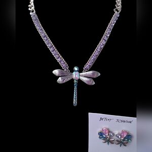 Betsey Johnson Dragonfly Earrings And Necklace